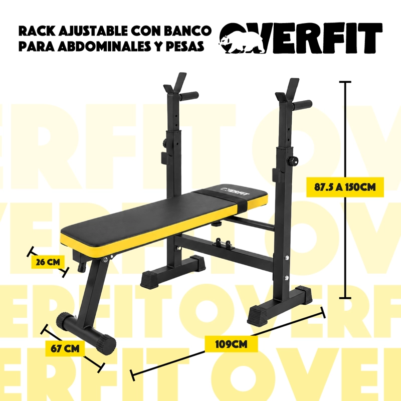BANCO GYM CON RACK PRESS BANCA PRO OVERFIT COLOR NEGRO - 3