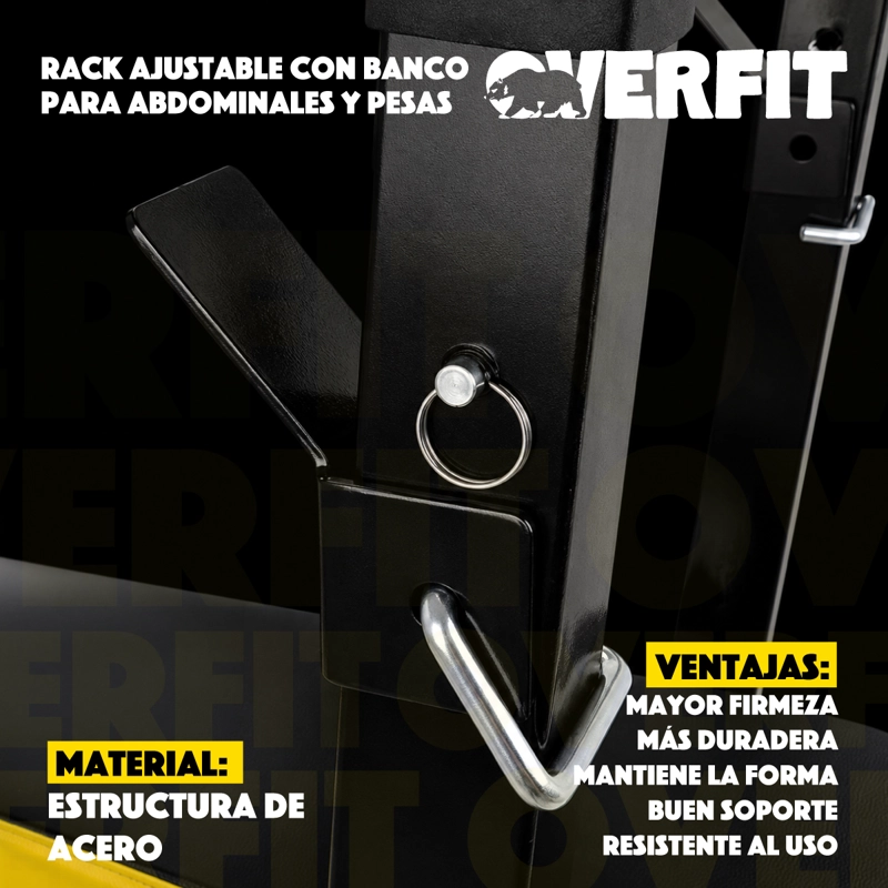BANCO GYM CON RACK PRESS BANCA PRO OVERFIT COLOR NEGRO - 4