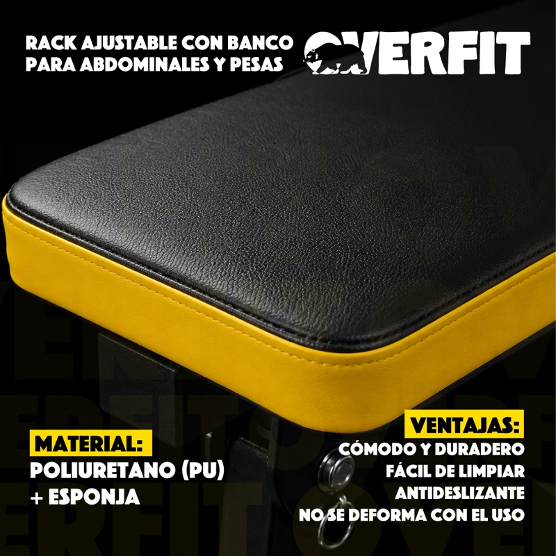 BANCO GYM CON RACK PRESS BANCA PRO OVERFIT COLOR NEGRO - 5