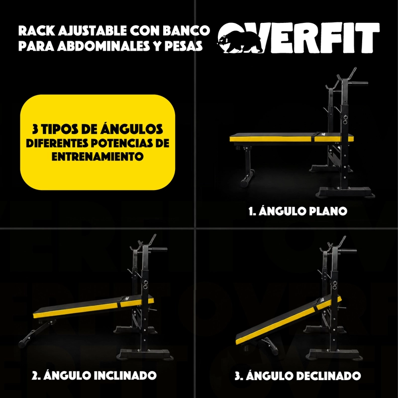 BANCO GYM CON RACK PRESS BANCA PRO OVERFIT COLOR NEGRO - 6