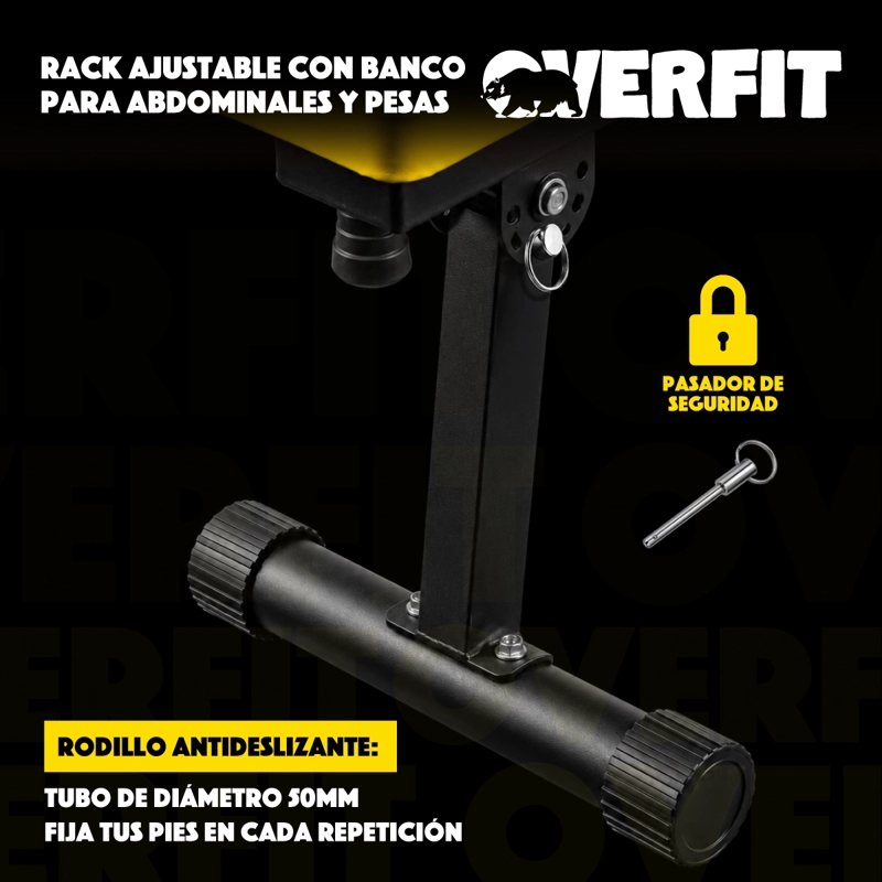 BANCO GYM CON RACK PRESS BANCA PRO OVERFIT COLOR NEGRO - 7