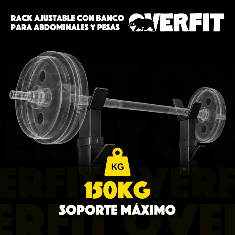 BANCO GYM CON RACK PRESS BANCA PRO OVERFIT COLOR NEGRO - 8