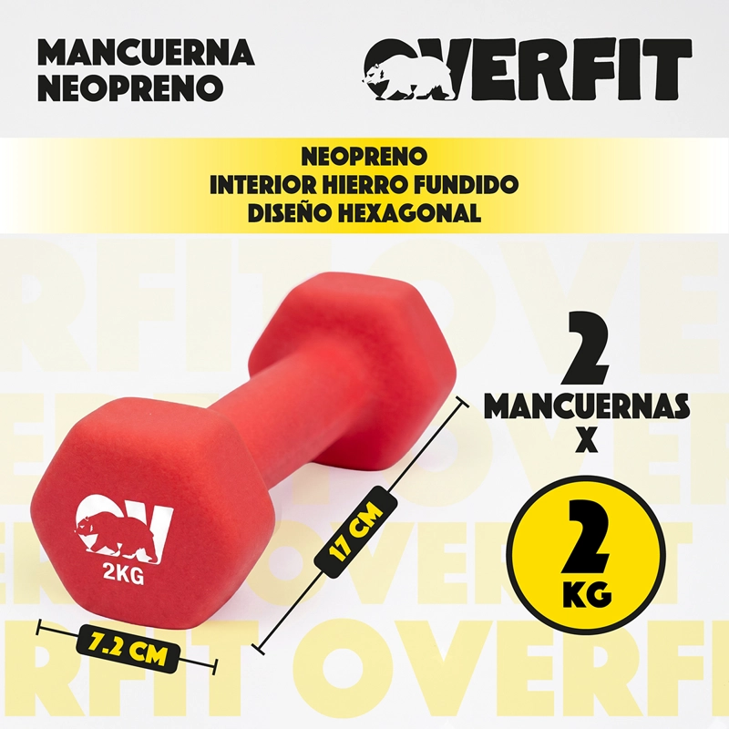 KIT X2 MANCUERNAS HEXAGONALES 2KG NEOPRENO OVERFIT - 2