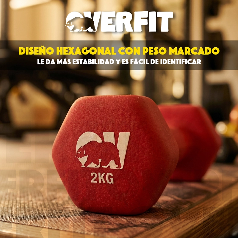 KIT X2 MANCUERNAS HEXAGONALES 2KG NEOPRENO OVERFIT - 6