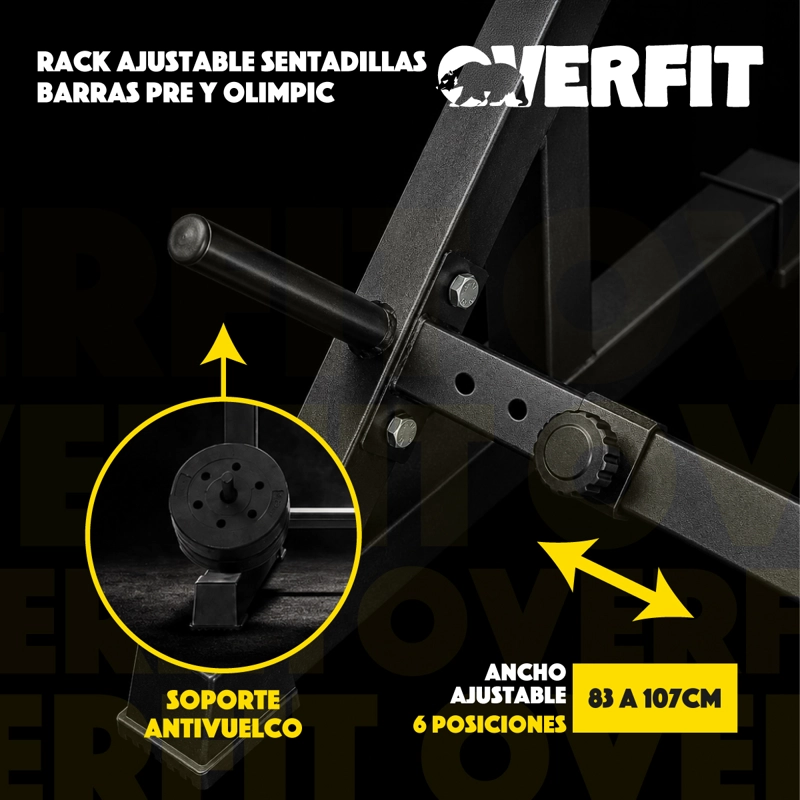 RACK SQUAT SENTADILLAS AJUSTABLE OVERFIT BARRA PRE Y OLIMPIC - 5