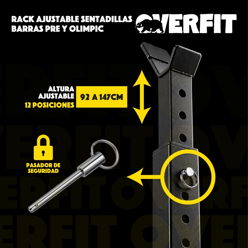 RACK SQUAT SENTADILLAS AJUSTABLE OVERFIT BARRA PRE Y OLIMPIC - 6
