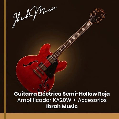 GUITARRA ELECTRICA IBRAH SEMI-HOLLOW ROJA + AMPLIFICADOR KA20W + ACCESORIOS - 2