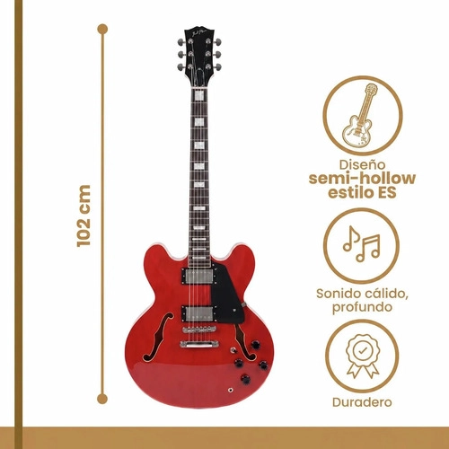 GUITARRA ELECTRICA IBRAH SEMI-HOLLOW ROJA + AMPLIFICADOR KA20W + ACCESORIOS - 3