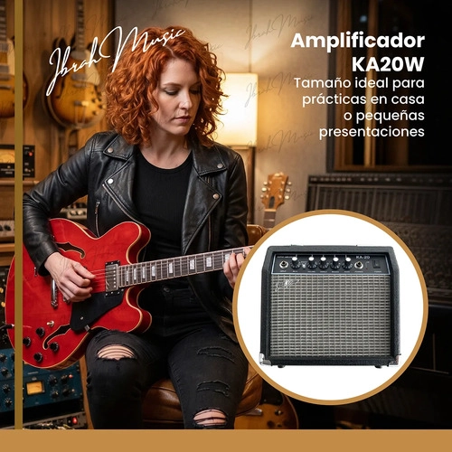 GUITARRA ELECTRICA IBRAH SEMI-HOLLOW ROJA + AMPLIFICADOR KA20W + ACCESORIOS - 6