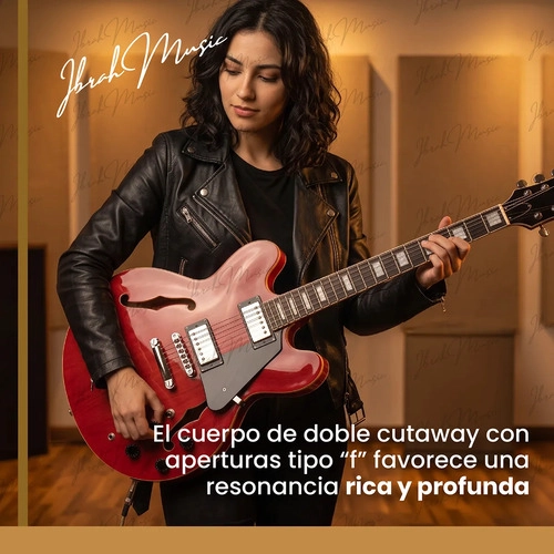 GUITARRA ELECTRICA IBRAH SEMI-HOLLOW ROJA + AMPLIFICADOR KA20W + ACCESORIOS - 8