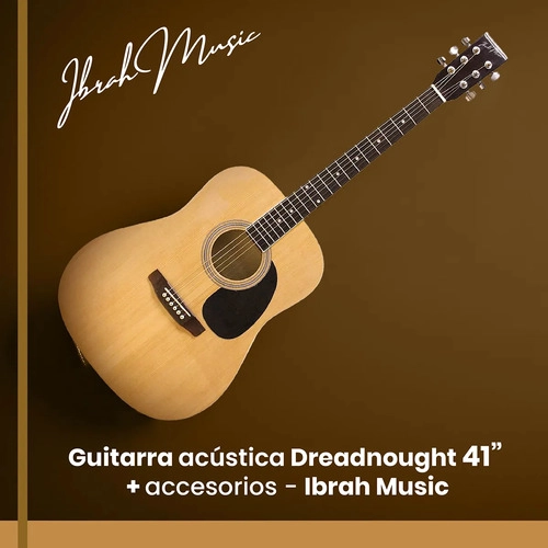 GUITARRA ACUSTICA 41 DREADNOUGHT IBRAH MUSIC CAFE  + ACCESORIOS - 2