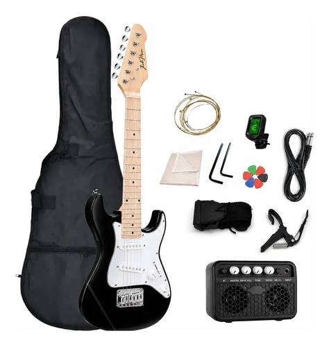 GUITARRA ELECTRICA NIÑO 30 IBRAH MUSIC NEGRO + AMPLIF + ACCESORIOS - 1