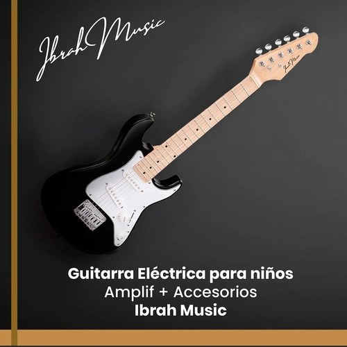 GUITARRA ELECTRICA NIÑO 30 IBRAH MUSIC NEGRO + AMPLIF + ACCESORIOS - 2