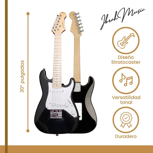 GUITARRA ELECTRICA NIÑO 30 IBRAH MUSIC NEGRO + AMPLIF + ACCESORIOS - 3
