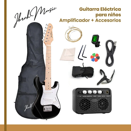 GUITARRA ELECTRICA NIÑO 30 IBRAH MUSIC NEGRO + AMPLIF + ACCESORIOS - 8