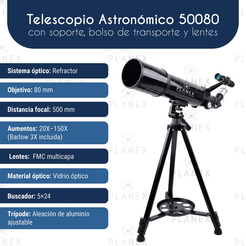 TELESCOPIO ASTRONOMICO MONOCULAR F50080 PLANEX + SOPORTE CELULAR - 2