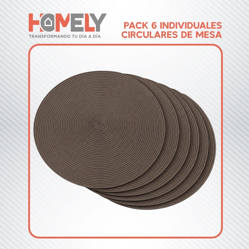 PACK X 6 INDIVIDUALES DE MESA CIRCULARES HOMELY COLOR CAFE - 2