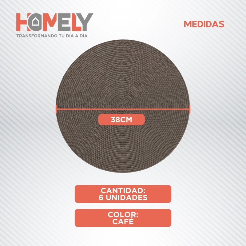 PACK X 6 INDIVIDUALES DE MESA CIRCULARES HOMELY COLOR CAFE - 3