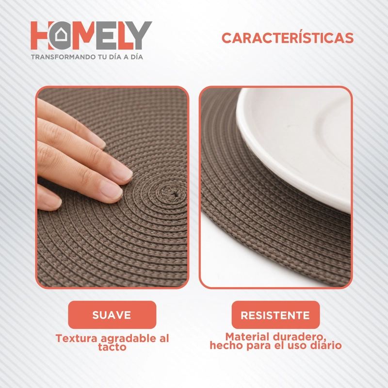 PACK X 6 INDIVIDUALES DE MESA CIRCULARES HOMELY COLOR CAFE - 5