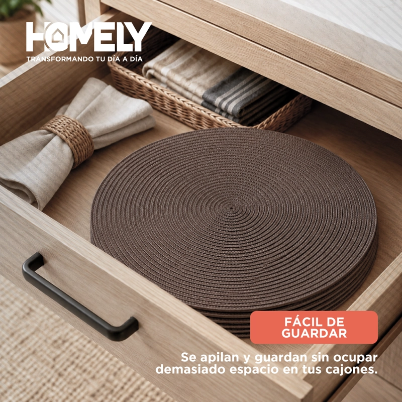 PACK X 6 INDIVIDUALES DE MESA CIRCULARES HOMELY COLOR CAFE - 7