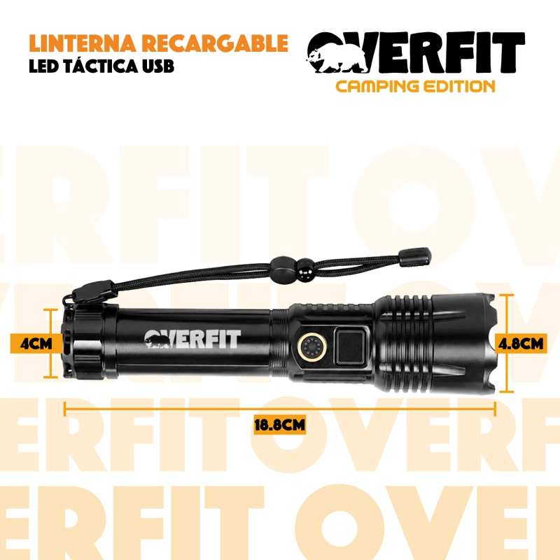 LINTERNA LED OVERFIT LARGO ALCANCE BOLSILLO TACTICA POTENTE RECARGABLE - 2