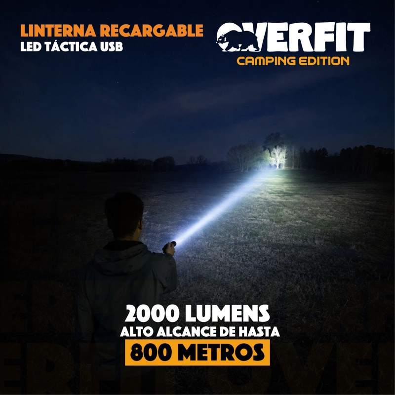 LINTERNA LED OVERFIT LARGO ALCANCE BOLSILLO TACTICA POTENTE RECARGABLE - 3