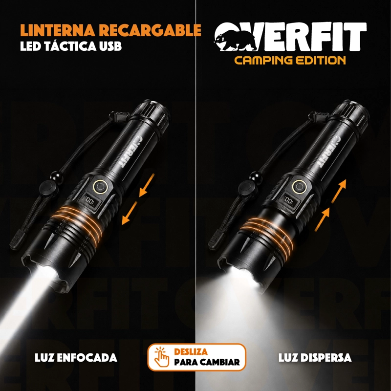 LINTERNA LED OVERFIT LARGO ALCANCE BOLSILLO TACTICA POTENTE RECARGABLE - 5
