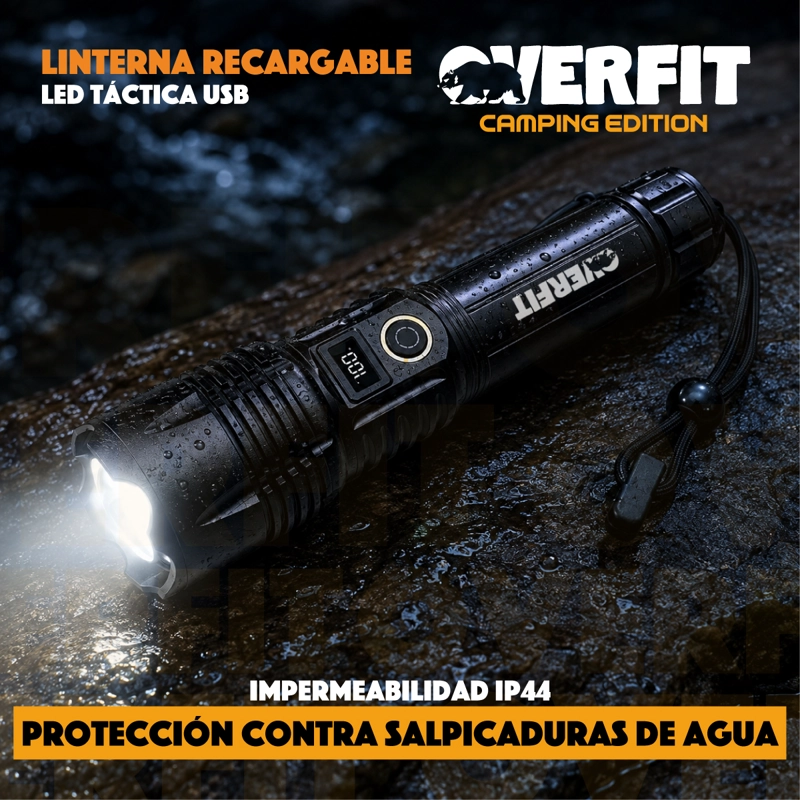 LINTERNA LED OVERFIT LARGO ALCANCE BOLSILLO TACTICA POTENTE RECARGABLE - 6