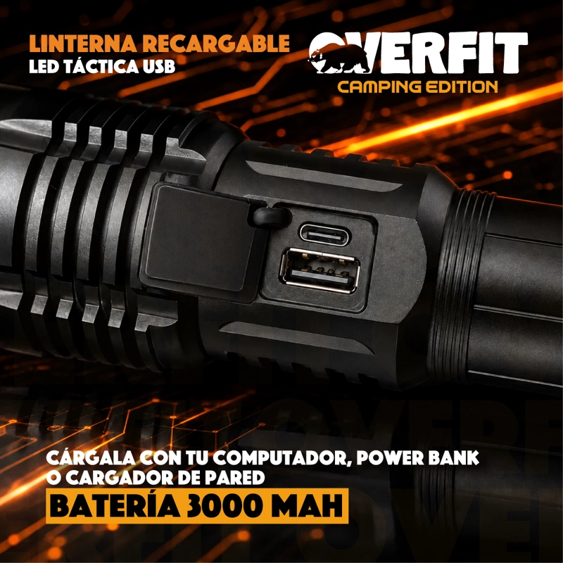 LINTERNA LED OVERFIT LARGO ALCANCE BOLSILLO TACTICA POTENTE RECARGABLE - 7