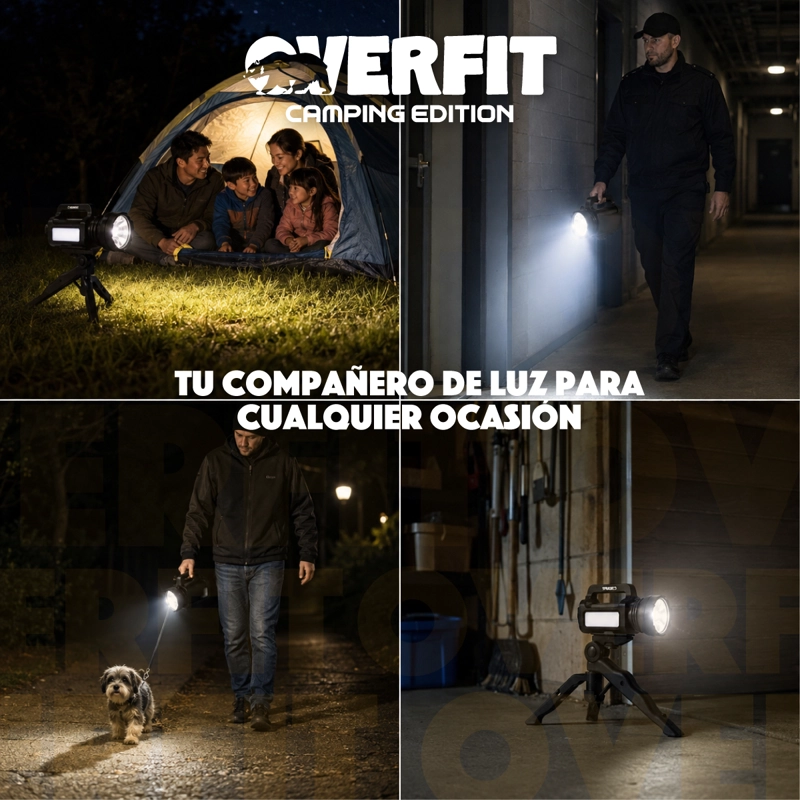 LINTERNA FOCO OVERFIT LARGO ALCANCE ULTRA POTENTE RECARGABLE + TRIPODE - 10