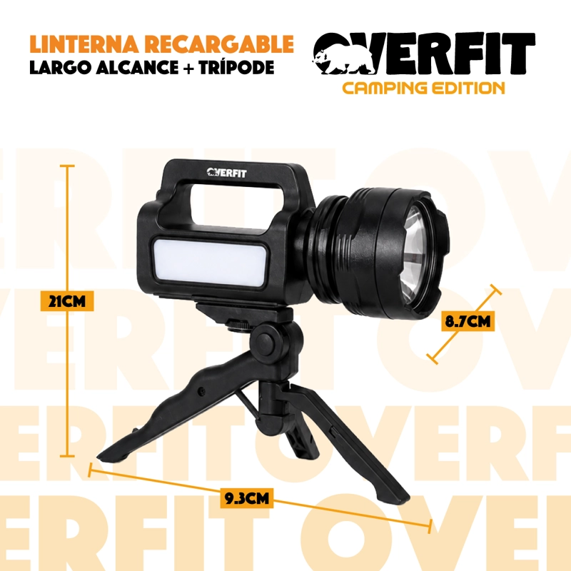 LINTERNA FOCO OVERFIT LARGO ALCANCE ULTRA POTENTE RECARGABLE + TRIPODE - 2