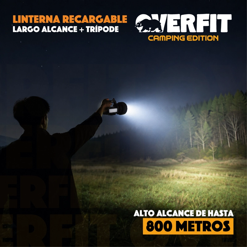 LINTERNA FOCO OVERFIT LARGO ALCANCE ULTRA POTENTE RECARGABLE + TRIPODE - 3