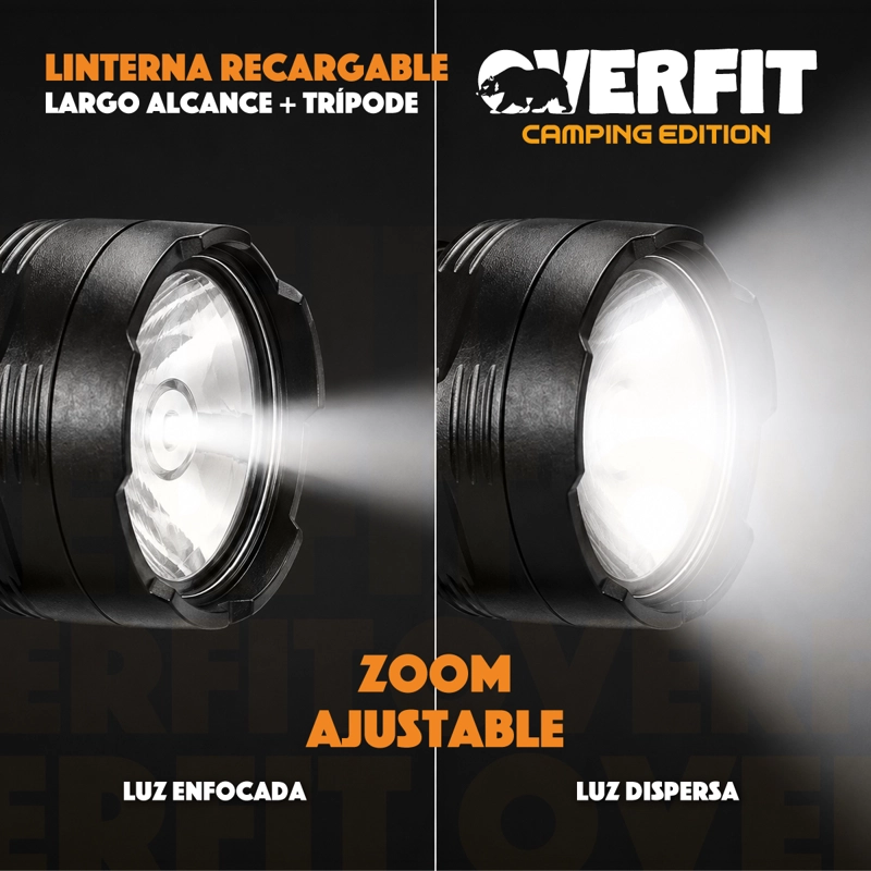 LINTERNA FOCO OVERFIT LARGO ALCANCE ULTRA POTENTE RECARGABLE + TRIPODE - 5