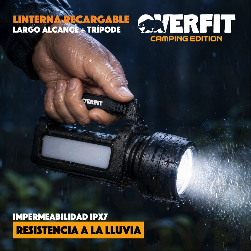 LINTERNA FOCO OVERFIT LARGO ALCANCE ULTRA POTENTE RECARGABLE + TRIPODE - 6