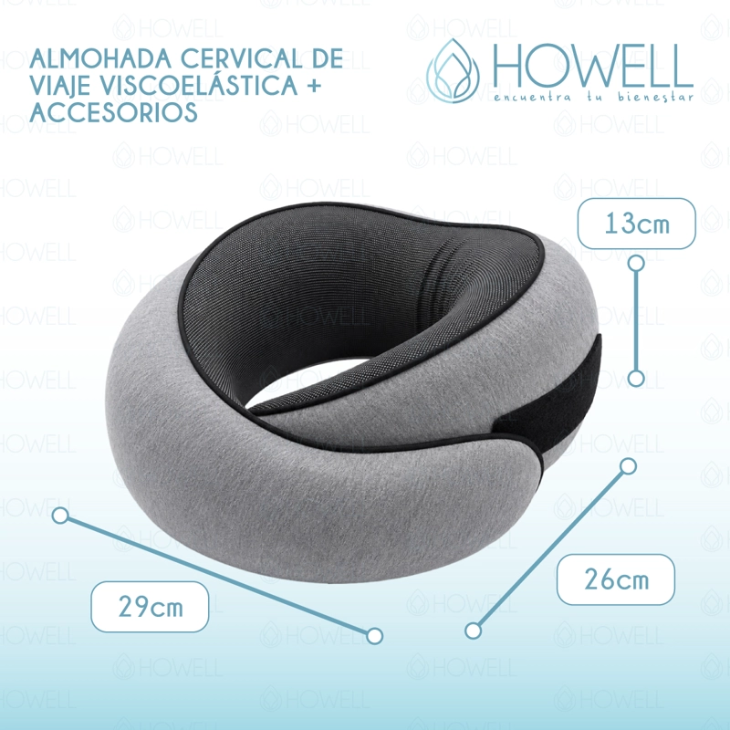 ALMOHADA DE VIAJE CERVICAL HOWELL VISCOELASTICA + ACCESORIOS - 2