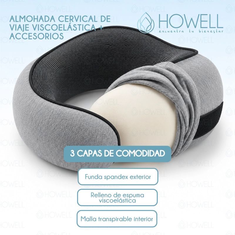 ALMOHADA DE VIAJE CERVICAL HOWELL VISCOELASTICA + ACCESORIOS - 3