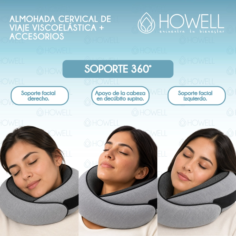 ALMOHADA DE VIAJE CERVICAL HOWELL VISCOELASTICA + ACCESORIOS - 4
