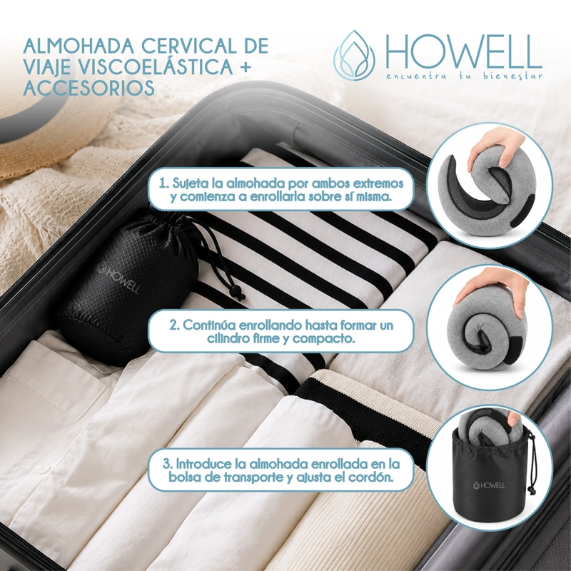 ALMOHADA DE VIAJE CERVICAL HOWELL VISCOELASTICA + ACCESORIOS - 7