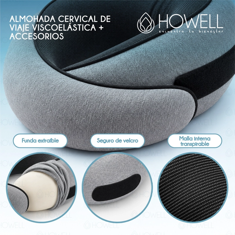 ALMOHADA DE VIAJE CERVICAL HOWELL VISCOELASTICA + ACCESORIOS - 8