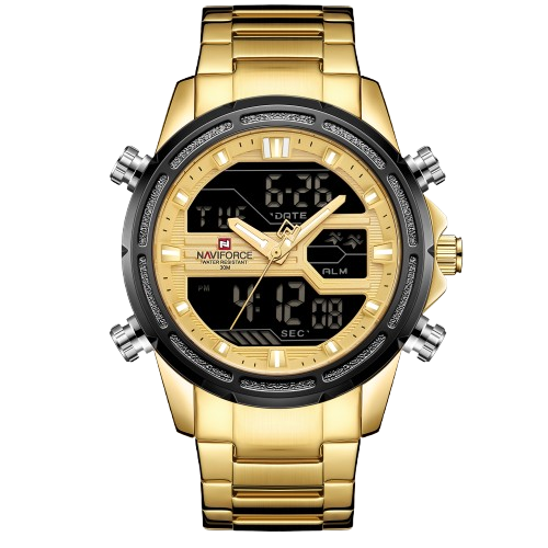 RELOJ HOMBRE NAVIFORCE EN ACERO ANALOGO DIGITAL DORADO. - 1