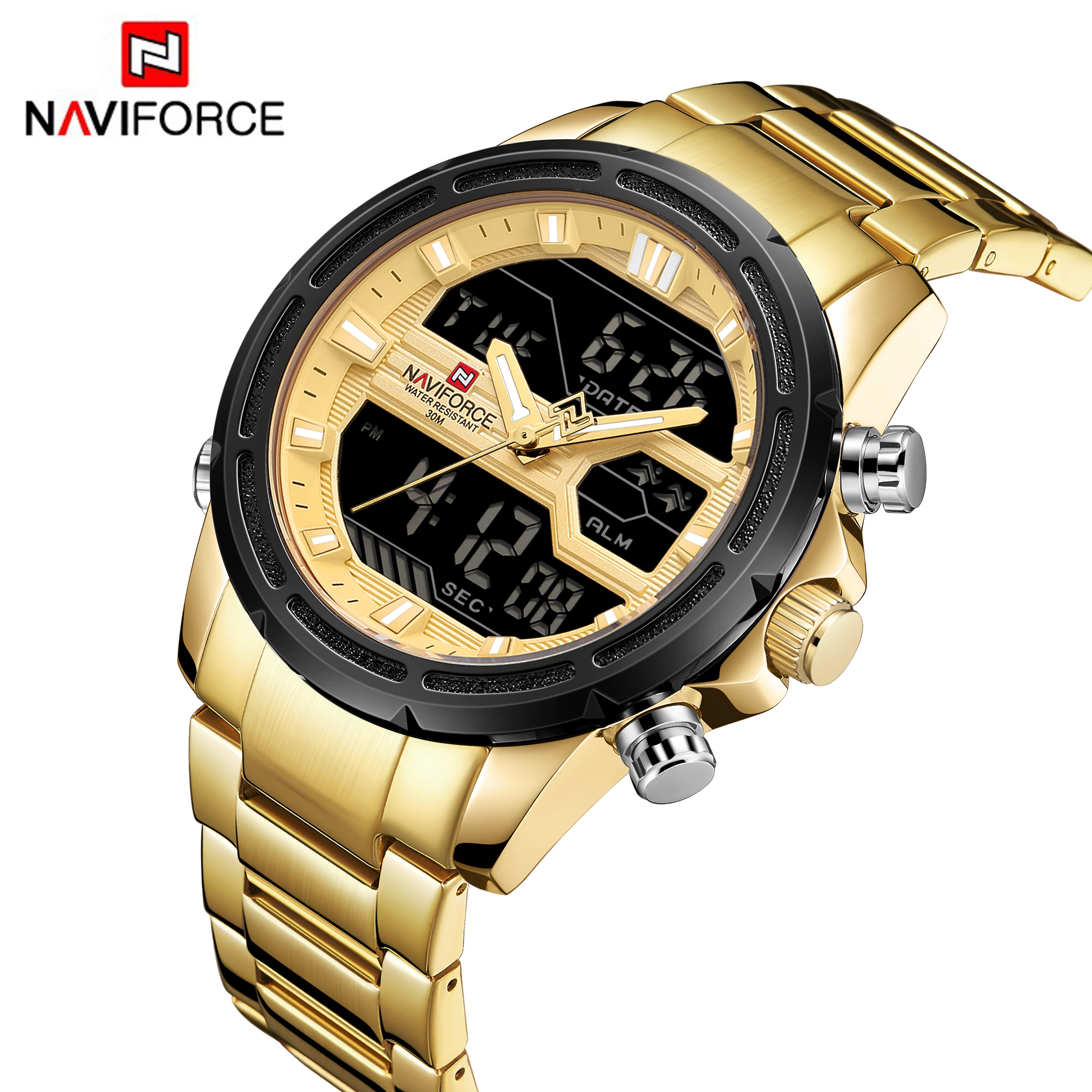 RELOJ HOMBRE NAVIFORCE EN ACERO ANALOGO DIGITAL DORADO. - 2