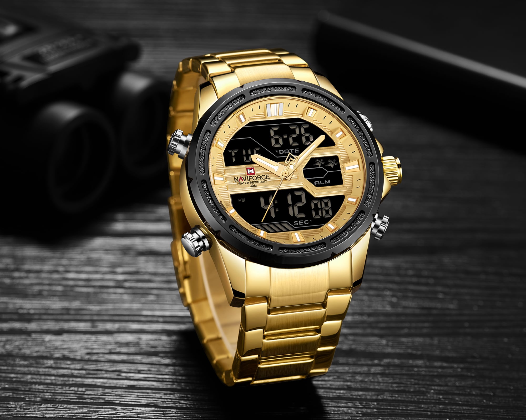 RELOJ HOMBRE NAVIFORCE EN ACERO ANALOGO DIGITAL DORADO. - 3