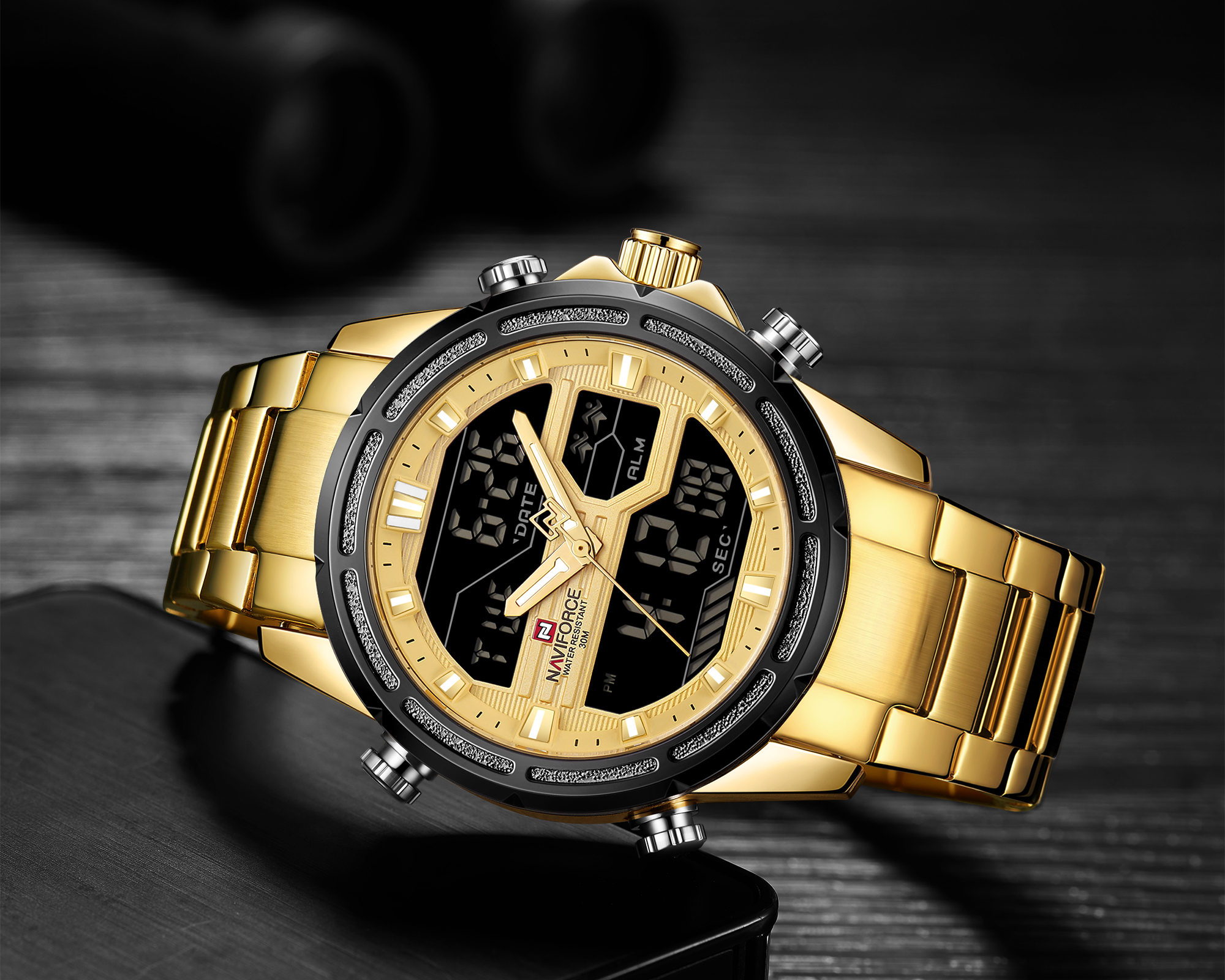 RELOJ HOMBRE NAVIFORCE EN ACERO ANALOGO DIGITAL DORADO. - 4