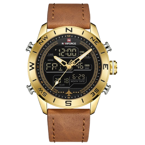 RELOJ HOMBRE NAVIFORCE CUERO CAFE/DORADO ANALOGO DIGITA. - 1
