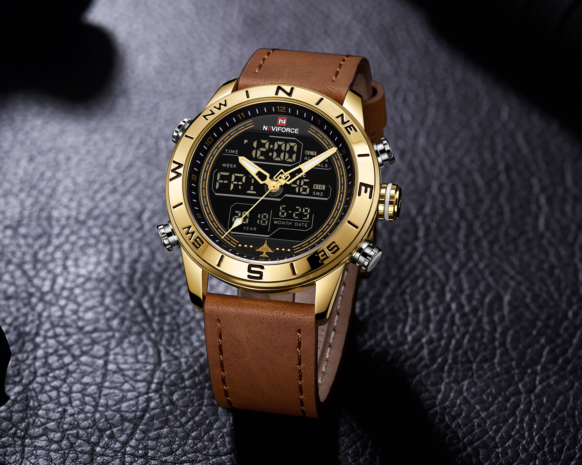 RELOJ HOMBRE NAVIFORCE CUERO CAFE/DORADO ANALOGO DIGITA. - 2