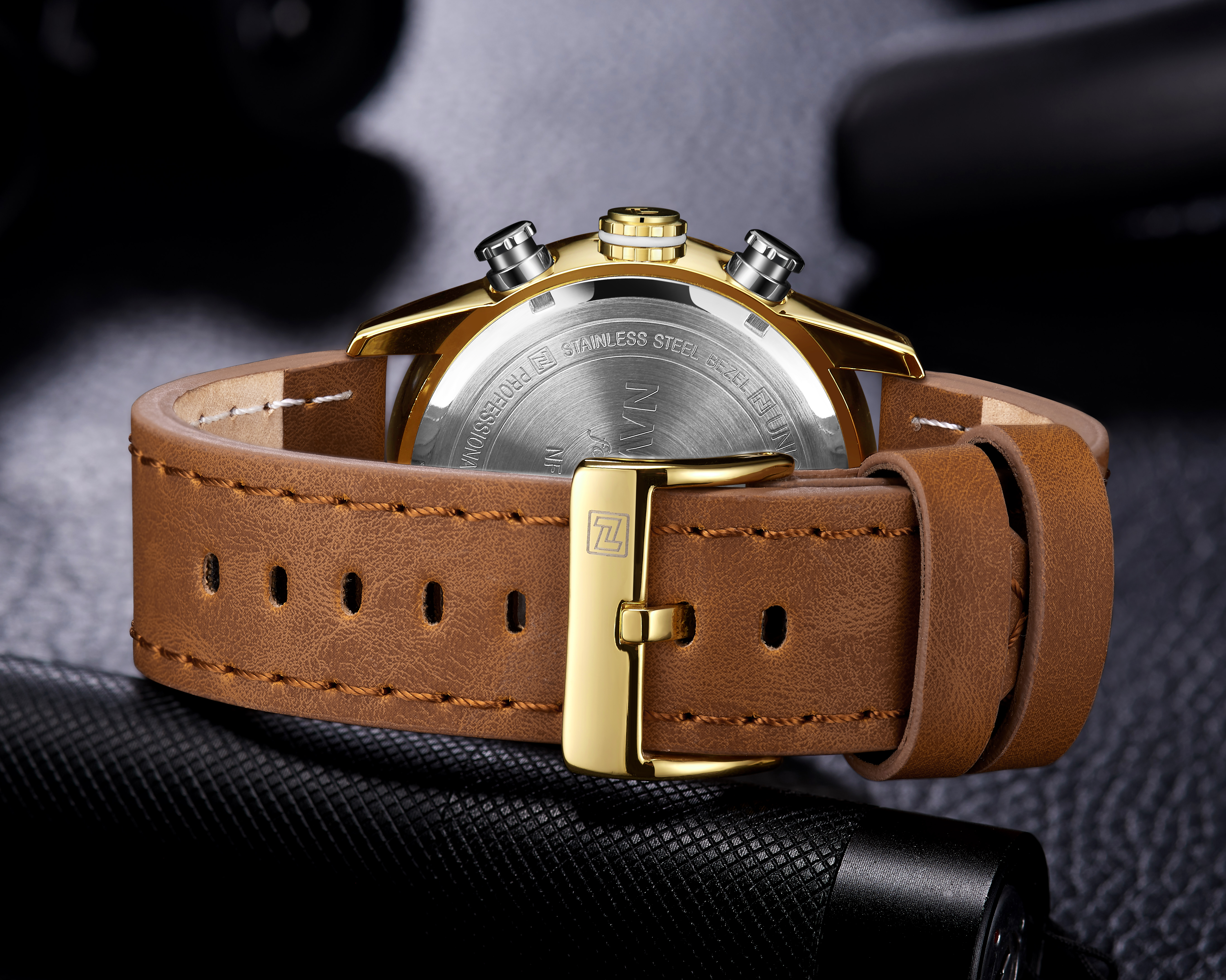 RELOJ HOMBRE NAVIFORCE CUERO CAFE/DORADO ANALOGO DIGITA. - 4