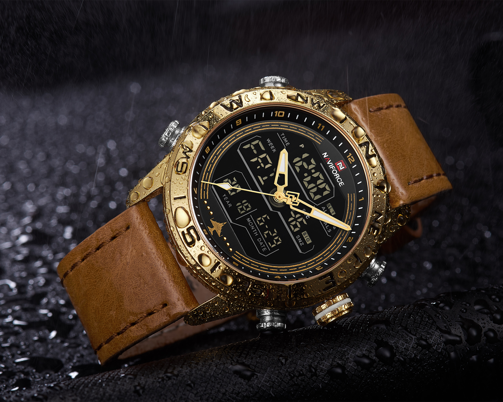 RELOJ HOMBRE NAVIFORCE CUERO CAFE/DORADO ANALOGO DIGITA. - 5