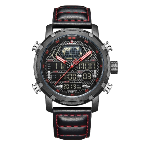RELOJ HOMBRE NAVIFORCE CUERO ANALOGO DIGITAL NEGRO/ROJO. - 1