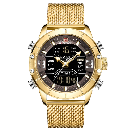 RELOJ HOMBRE NAVIFORCE DORADO ANALOGO DIGITAL MALLA ACERO. - 1