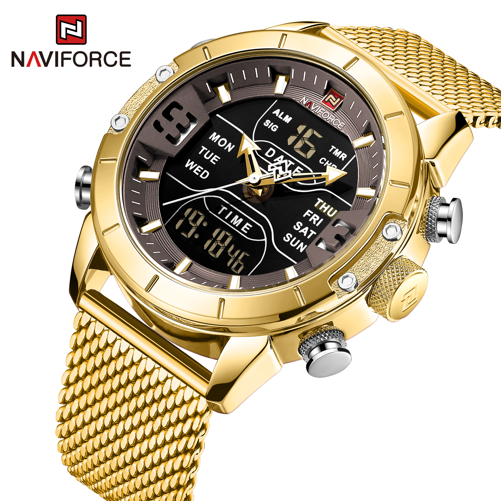 RELOJ HOMBRE NAVIFORCE DORADO ANALOGO DIGITAL MALLA ACERO. - 5
